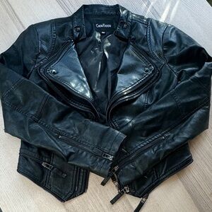 Cropped Faux Leather Biker Jacket
